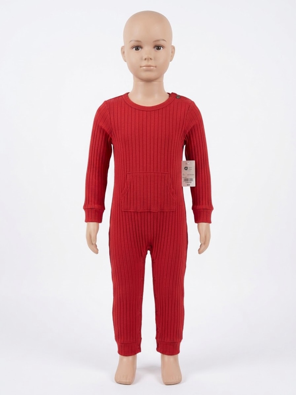 okie dokie Red Ribbed One-Piece Footie with Front Pocket